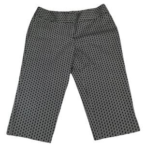 WORTHINGTON Size 10 Black White Geometric Print Crop Pants Capri Career Stretch